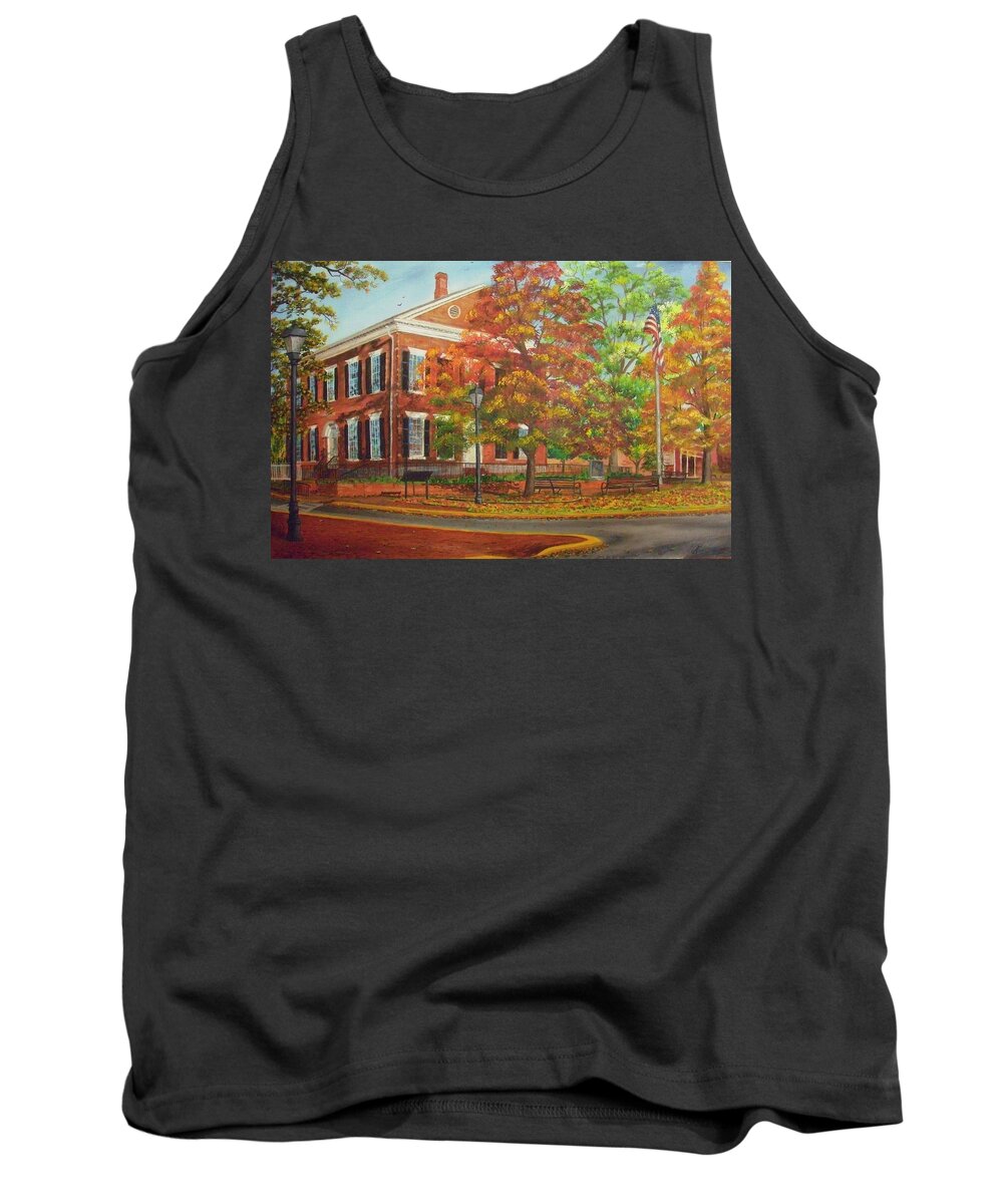 Dahlonega Tank Top featuring the painting Dahlonega's Gold Museum in Autumn by Nicole Angell