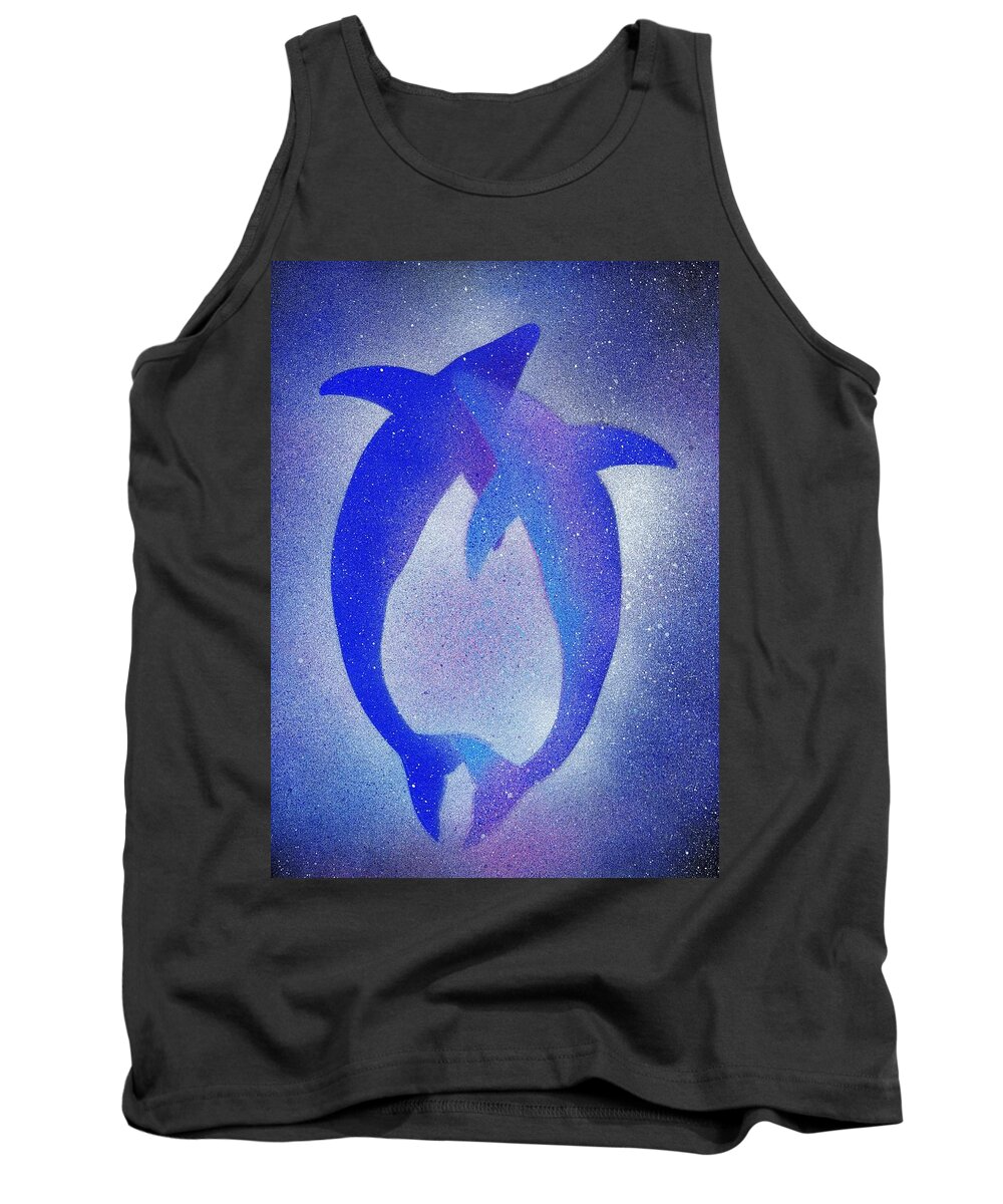 Dolphin Tank Top featuring the painting Dolphins 3 by Hakon Soreide