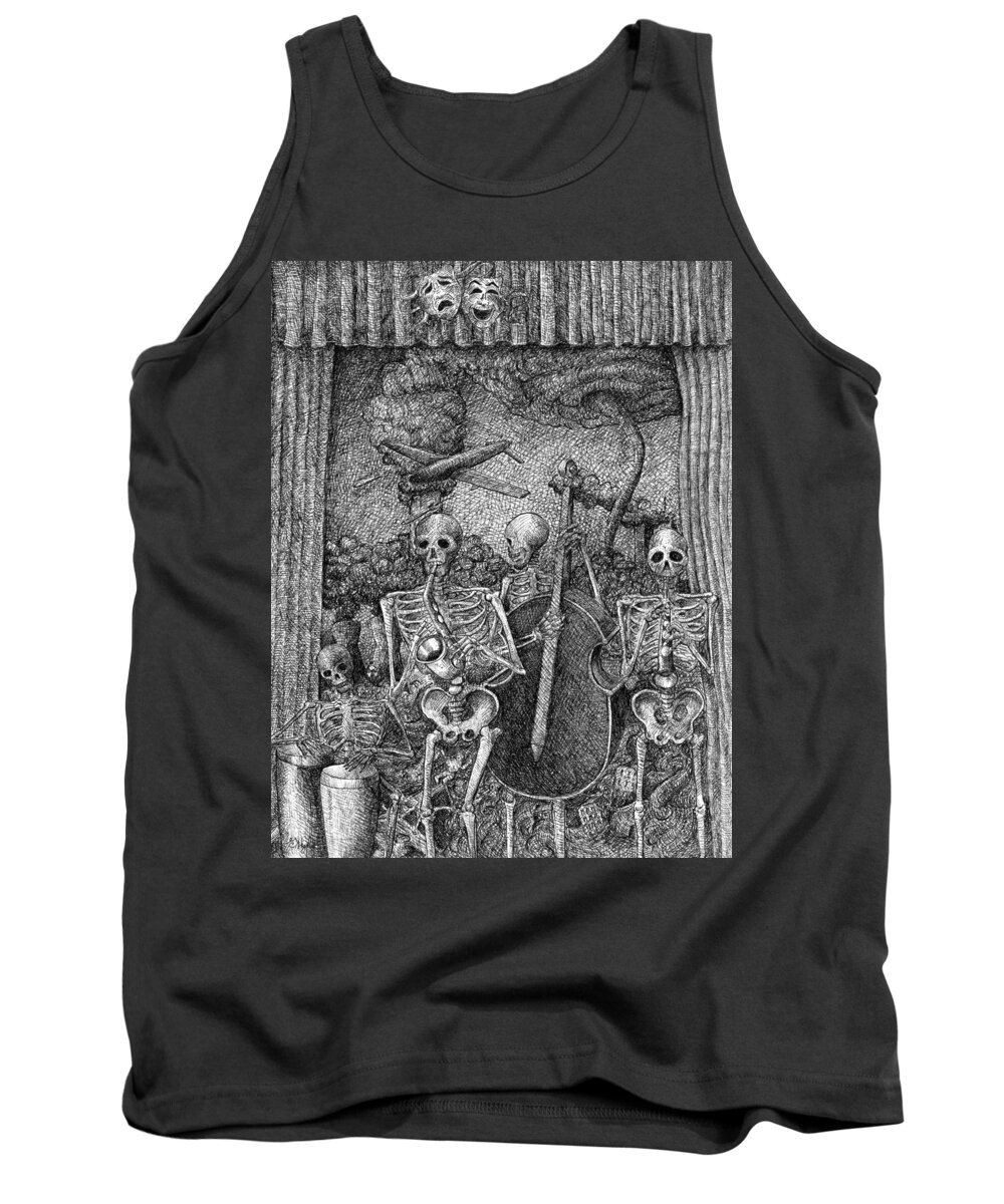 Skeletons Tank Top featuring the drawing Don't Worry Be Happy 1 by Gerry High