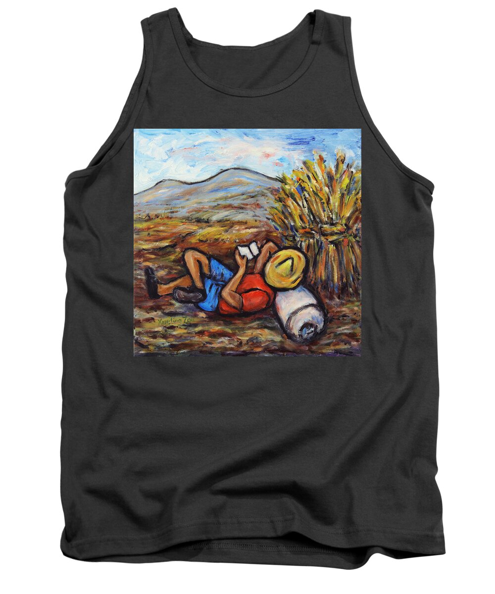 Reading Tank Top featuring the painting During the Break by Xueling Zou