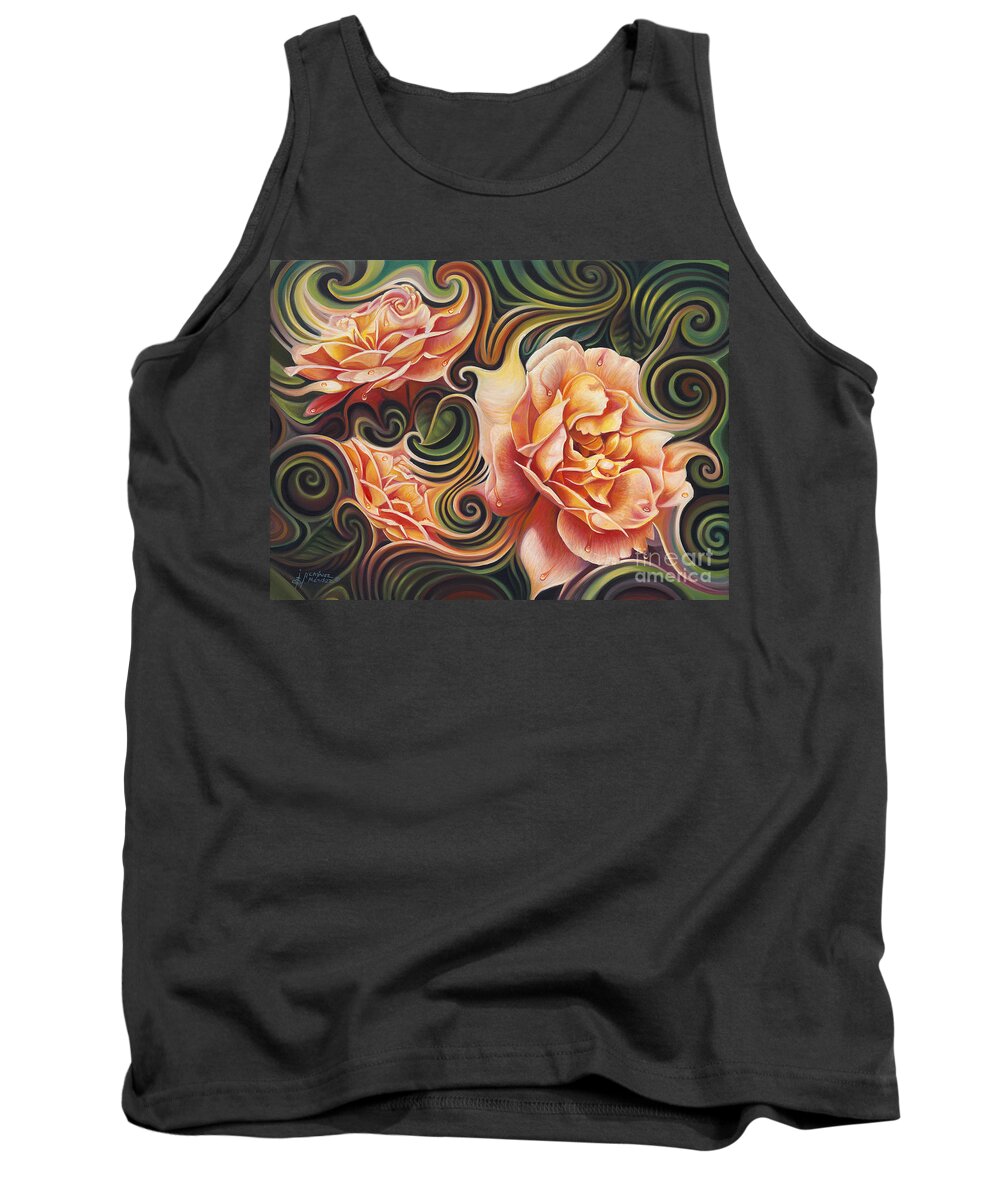 Rose Tank Top featuring the painting Dynamic Floral V Roses by Ricardo Chavez-Mendez