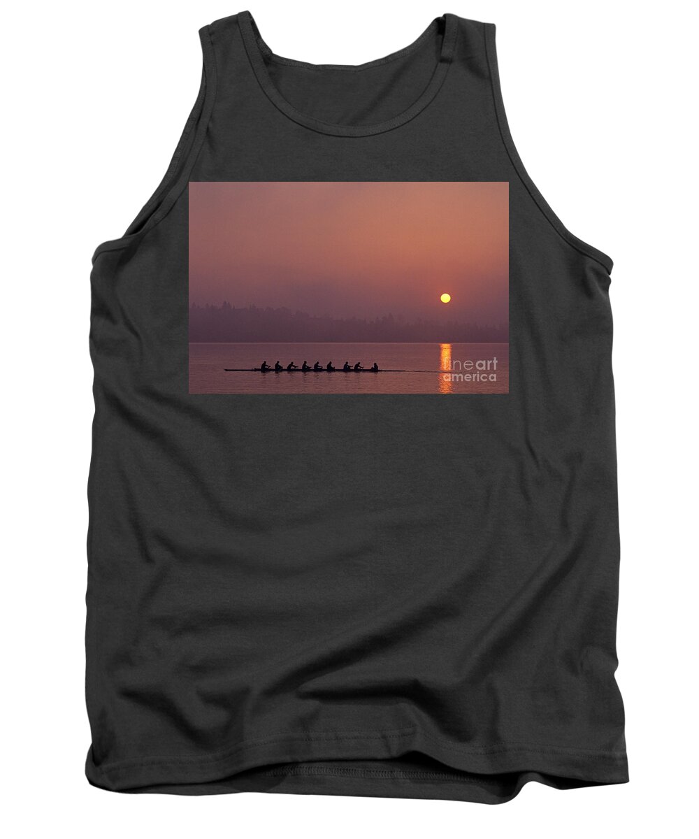 Practice Tank Top featuring the photograph Eight man crew on Union Bay silhouetted at sunrise by Jim Corwin
