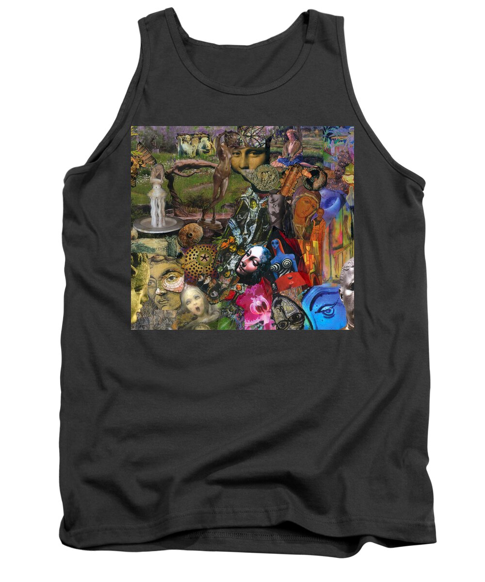 Goddess Tank Top featuring the mixed media Faces of the Goddess by Paula Emery
