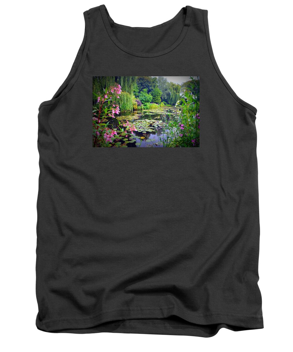 Water Lilies Tank Top featuring the photograph Fairy Tale Pond with Water Lilies and Willow Trees by Carla Parris