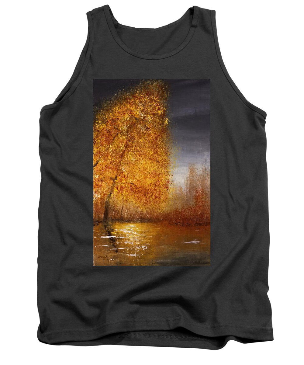 Gray Artus Tank Top featuring the painting Fall Lake Reflections by Gray Artus