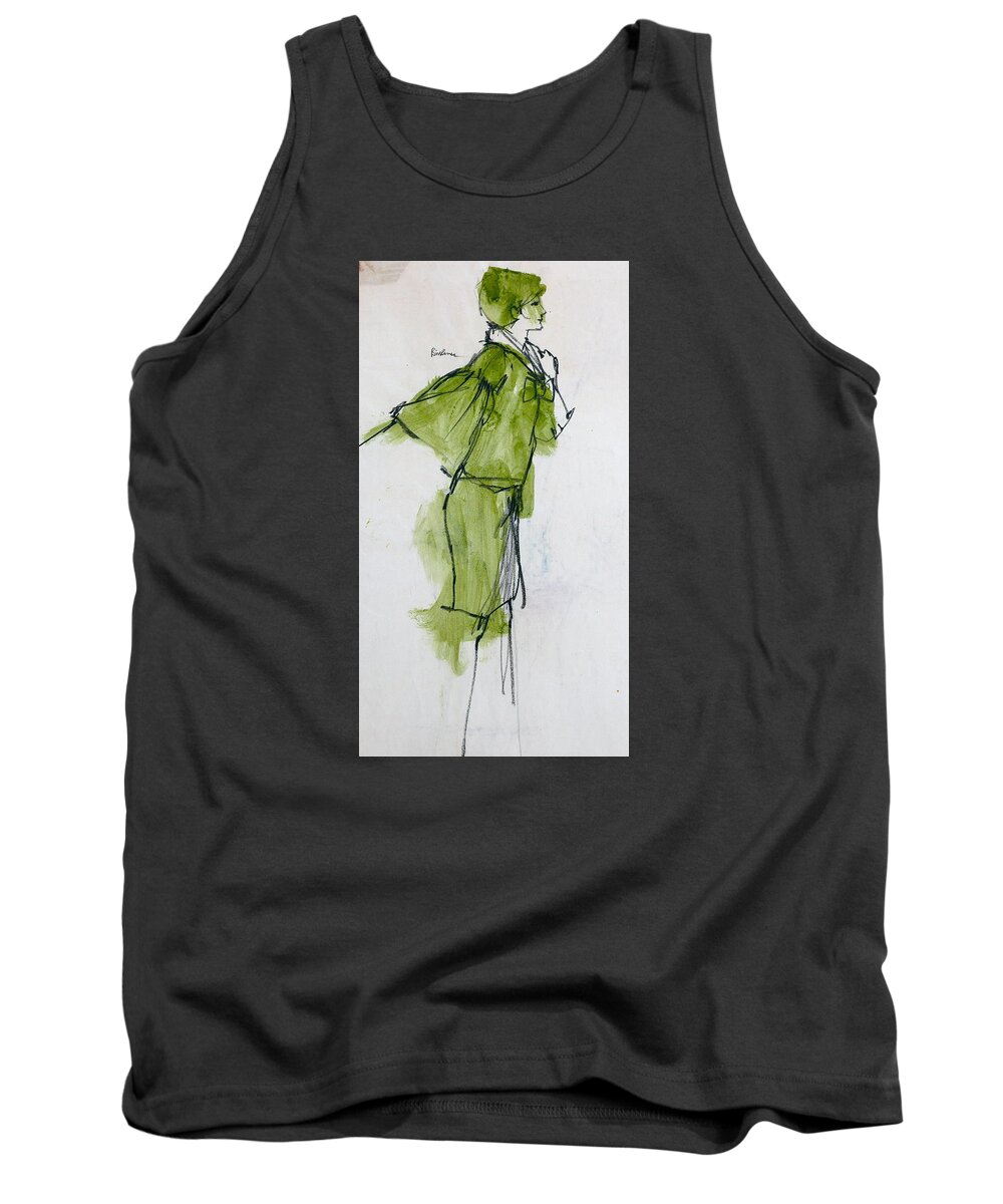 Fashion Drawing Created In 1962 Of Live Model While Attending The Art Center College In Los Angeles California. Tank Top featuring the drawing Fashion Drawing from Art Center College - 1962 by Robert Birkenes