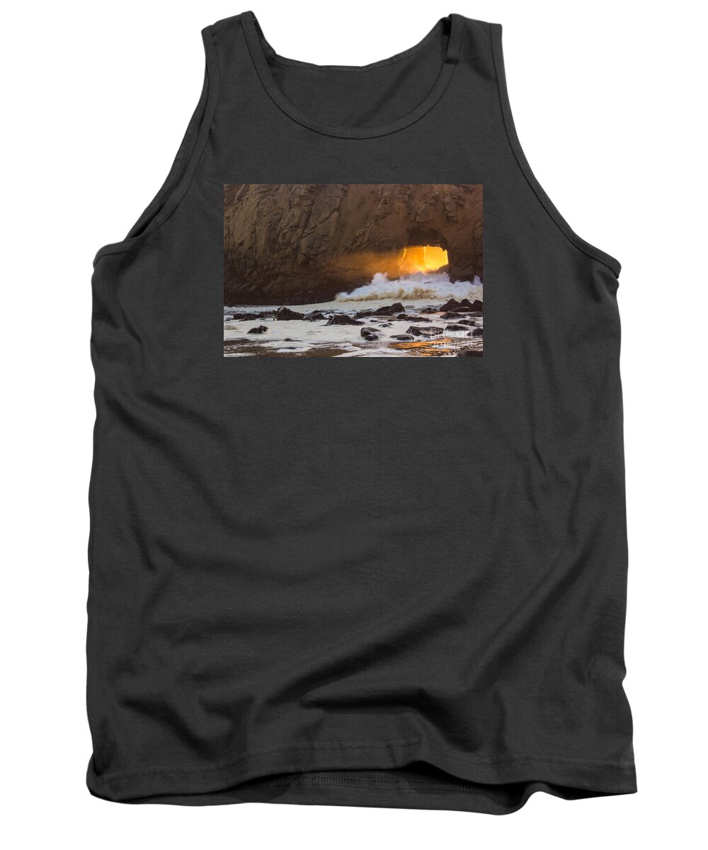 Pfeiffer Beach Tank Top featuring the photograph Fire In The Hole by Suzanne Luft