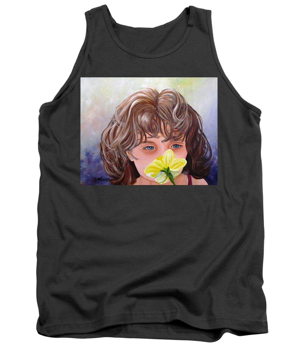Daffodil Tank Top featuring the painting First Daffodil by Carol Allen Anfinsen