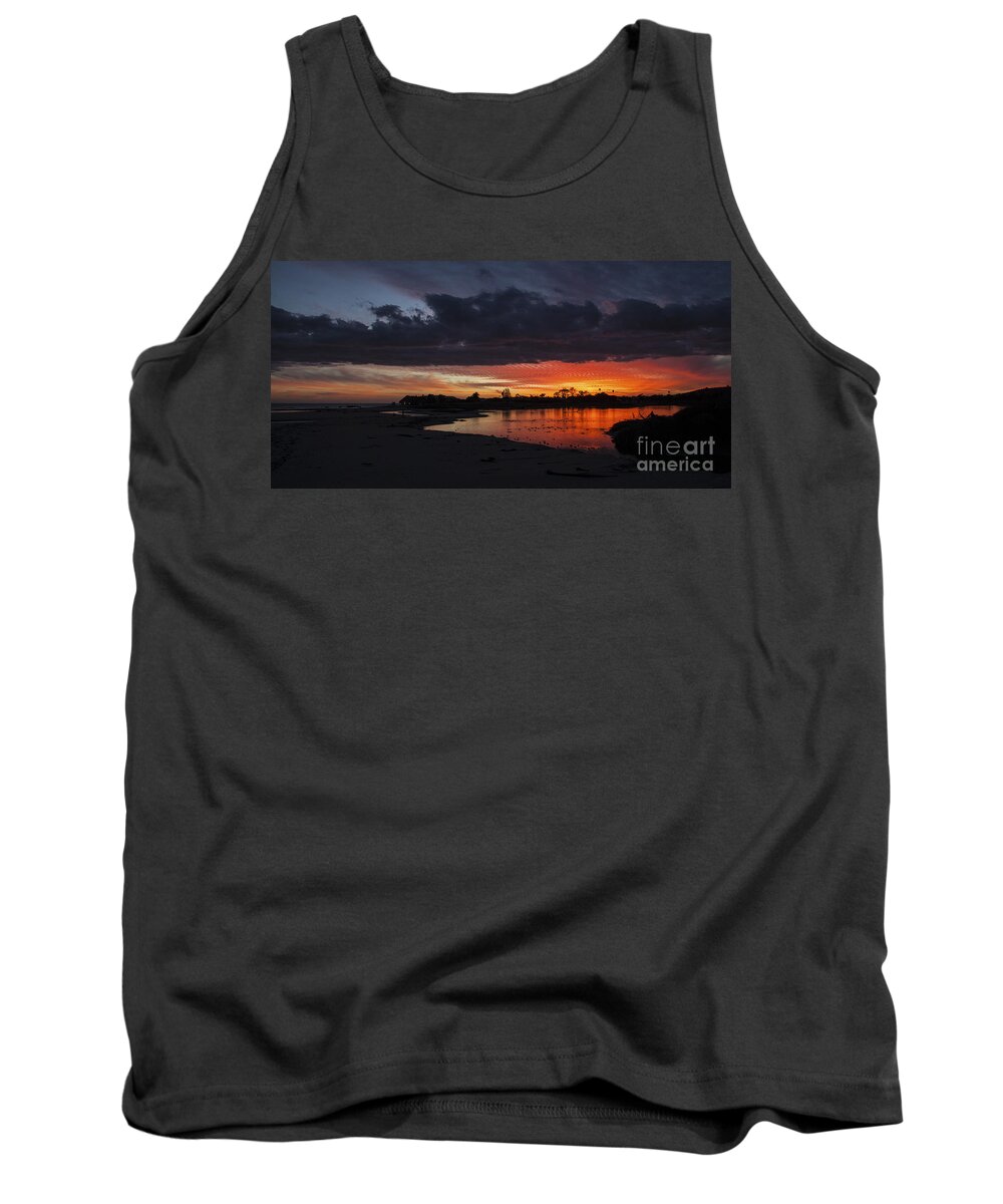 Flaming Red Sunset Prints Tank Top featuring the photograph Flaming Red Sunset Over Malibu Beach Lagoon Estuary Fine Art Photograph Print by Jerry Cowart