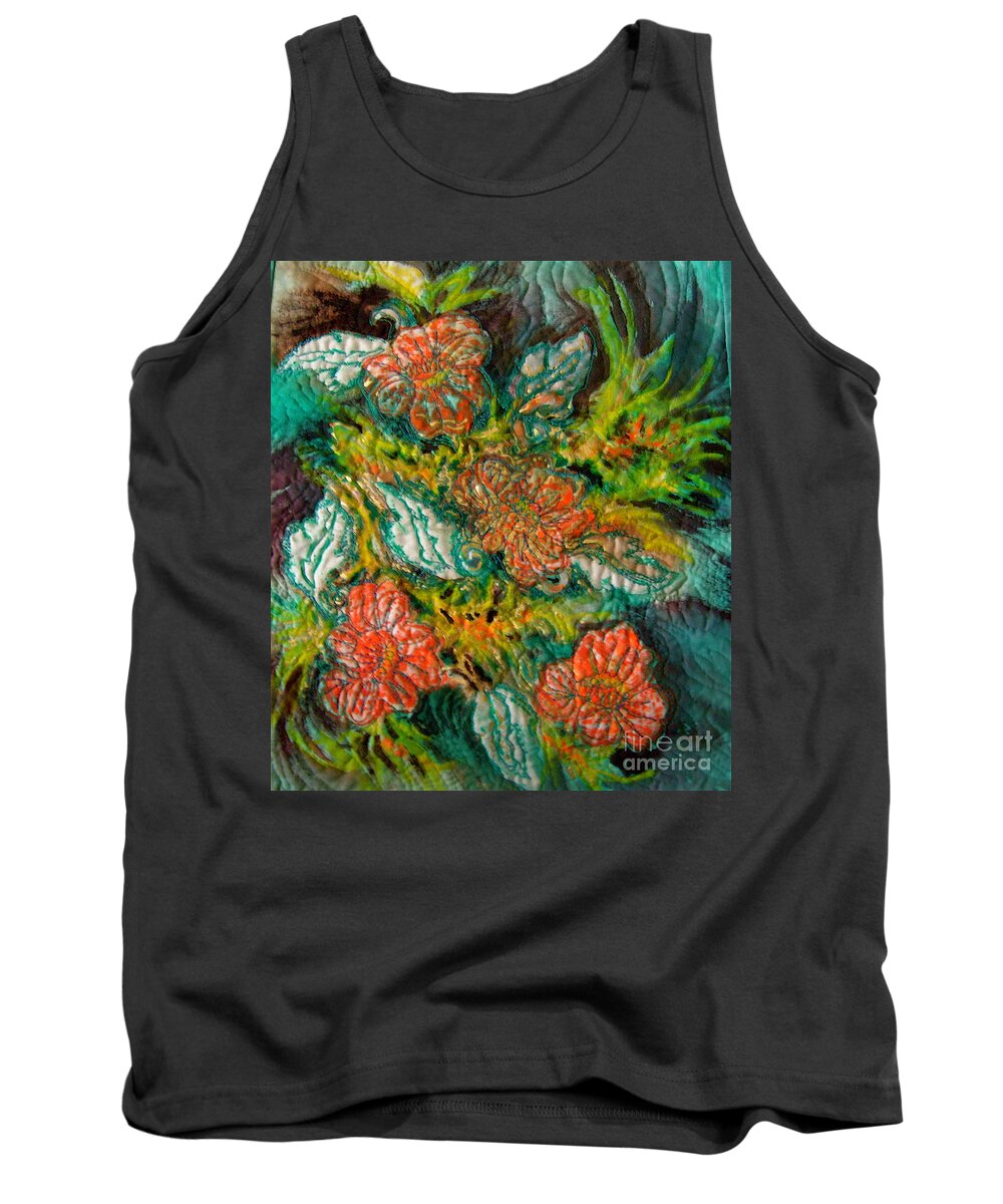 Floral Design Tank Top featuring the mixed media Floral Quilt by Genie Morgan