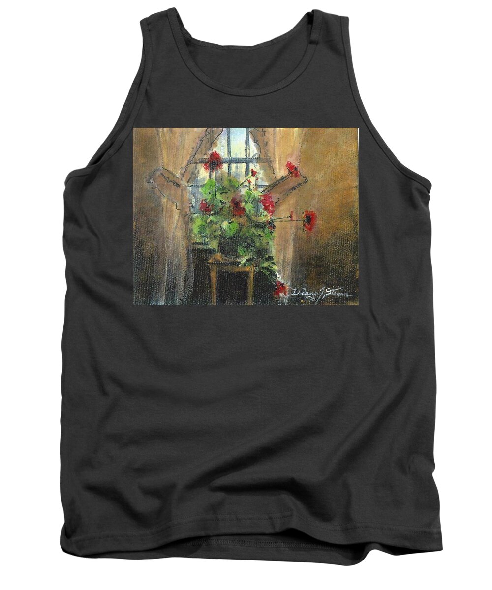 Curtain Tank Top featuring the painting Flowers by the Window by Diane Strain