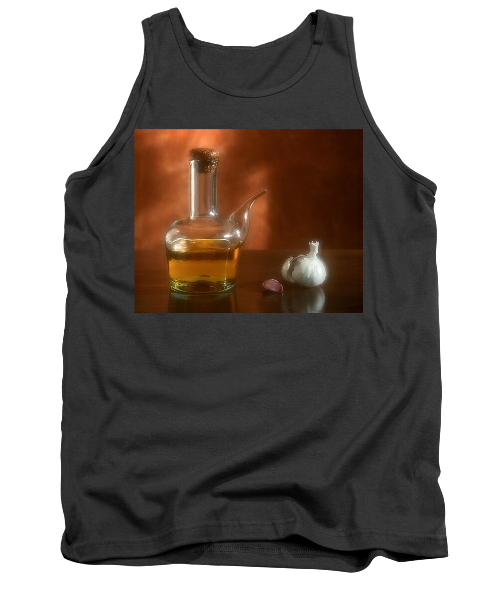 Garlic Tank Top featuring the photograph Garlic and Olive Oil. by Juan Carlos Ferro Duque