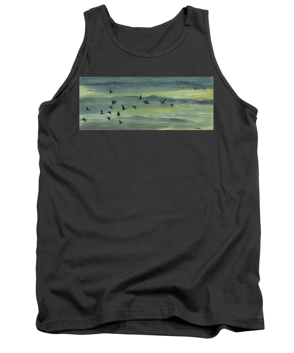 Cranes Tank Top featuring the painting Going Home by Arie Van der Wijst