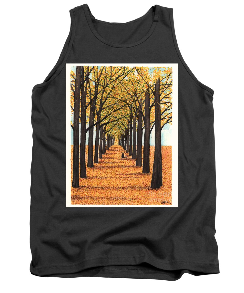 Allee Tank Top featuring the painting Golden Way by Hilda Wagner