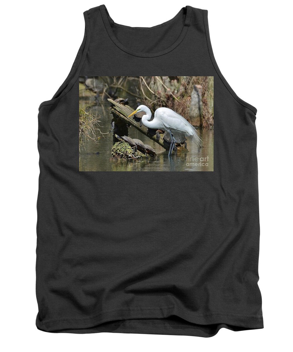 Egret Tank Top featuring the photograph Great Egret In The Swamps by Kathy Baccari