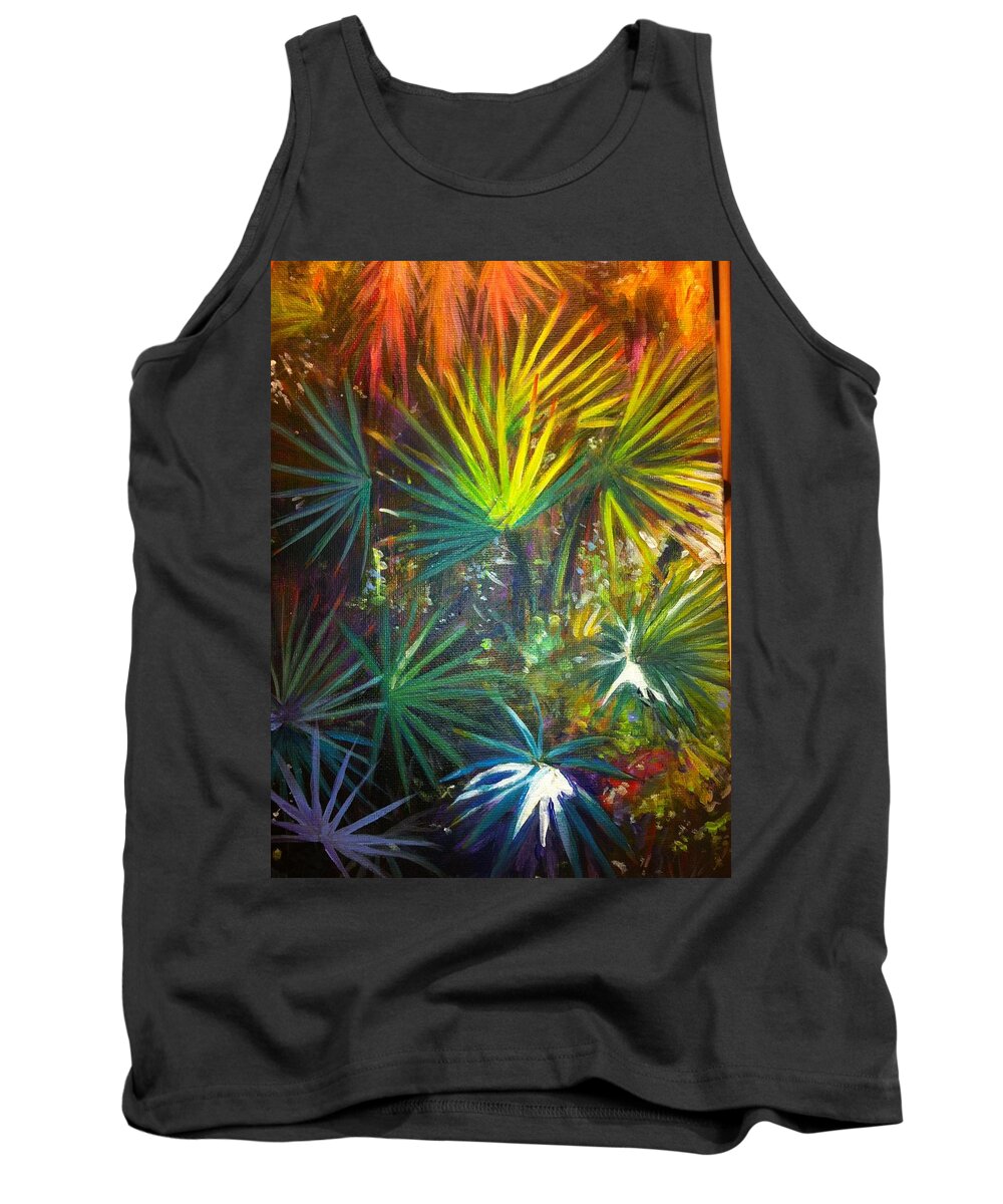 Palms Tank Top featuring the painting Green Cay Palms by Anne Marie Brown