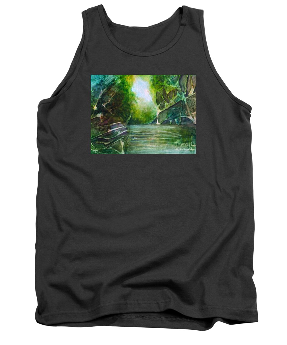 Hidden Pond Of Water Tank Top featuring the painting Hidden Green by Allison Ashton
