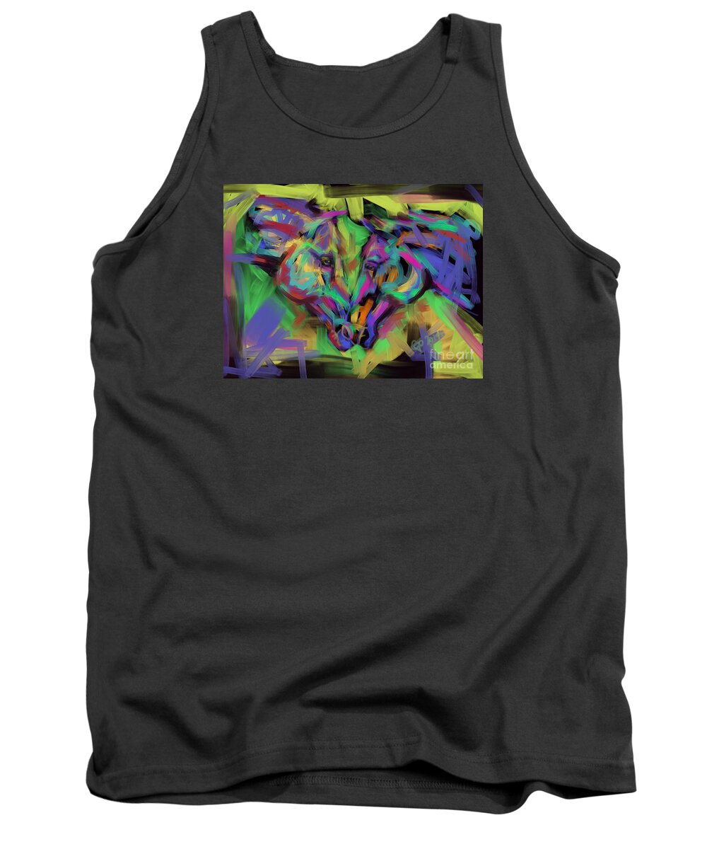 Horse Tank Top featuring the painting Horses together in colour by Go Van Kampen