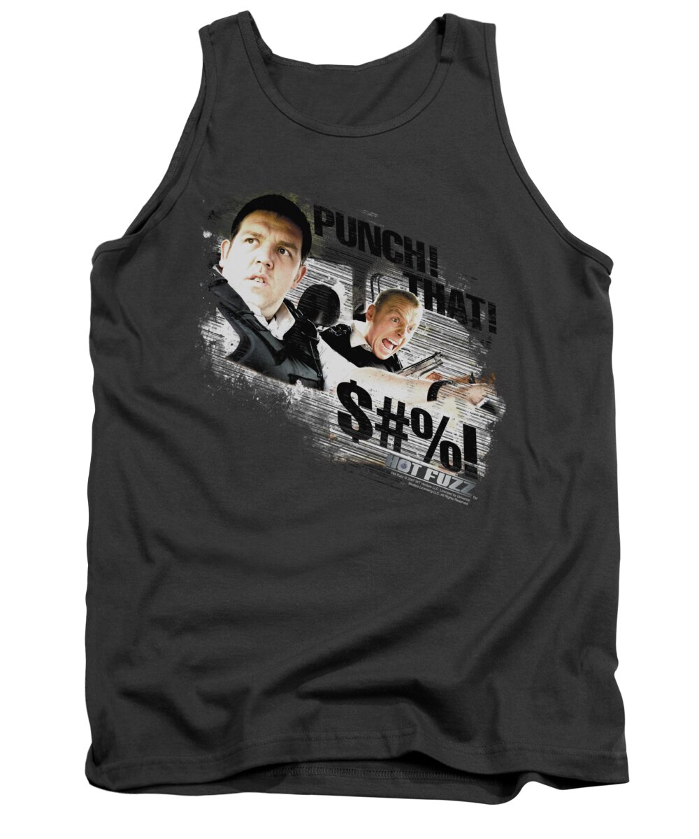 Hot Fuzz Tank Top featuring the digital art Hot Fuzz - Punch That by Brand A