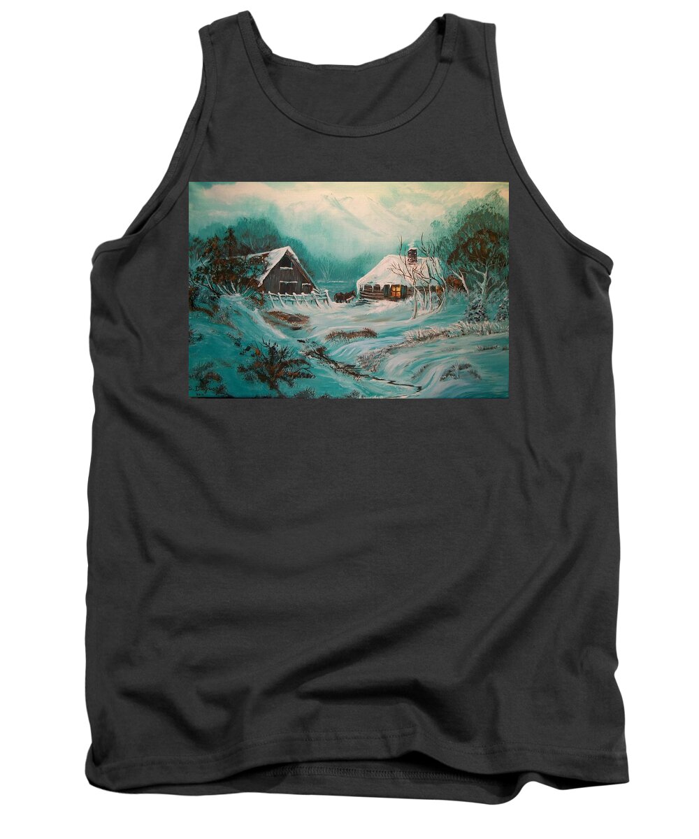 Log Tank Top featuring the painting Icy Twilight by Sharon Duguay