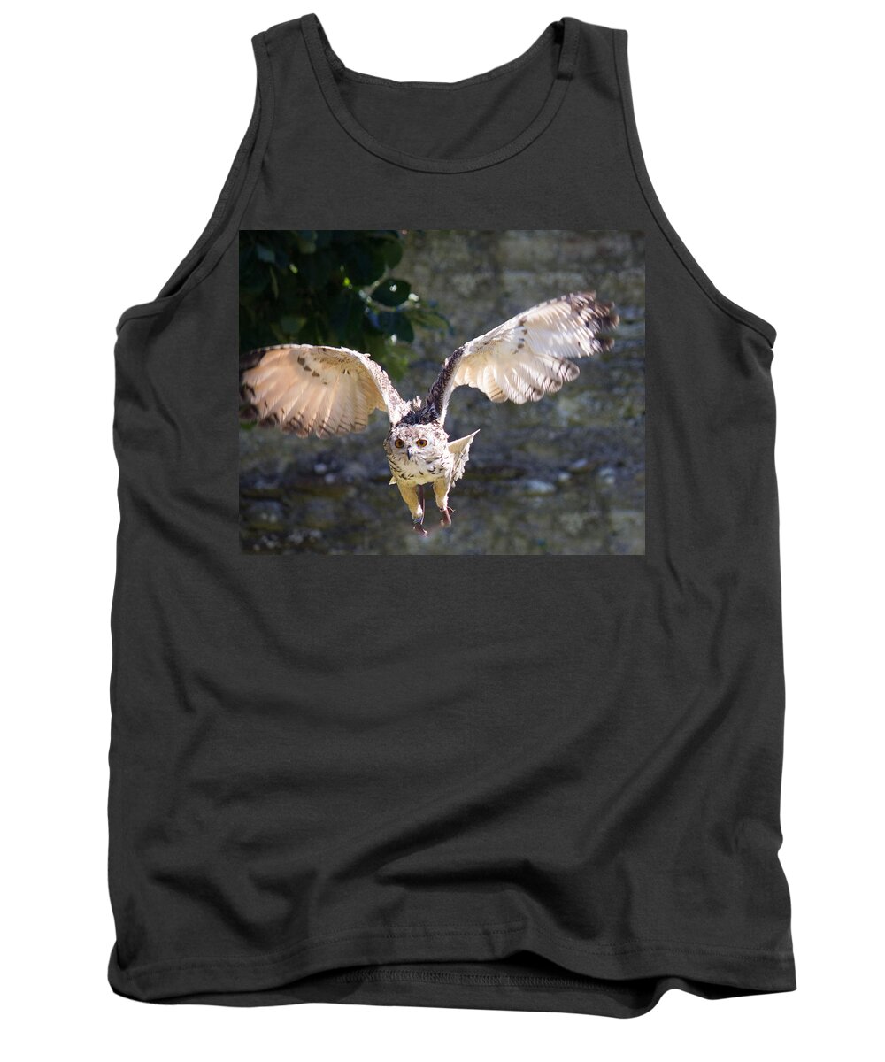 Owl Tank Top featuring the photograph In Flight by Sheila Wedegis