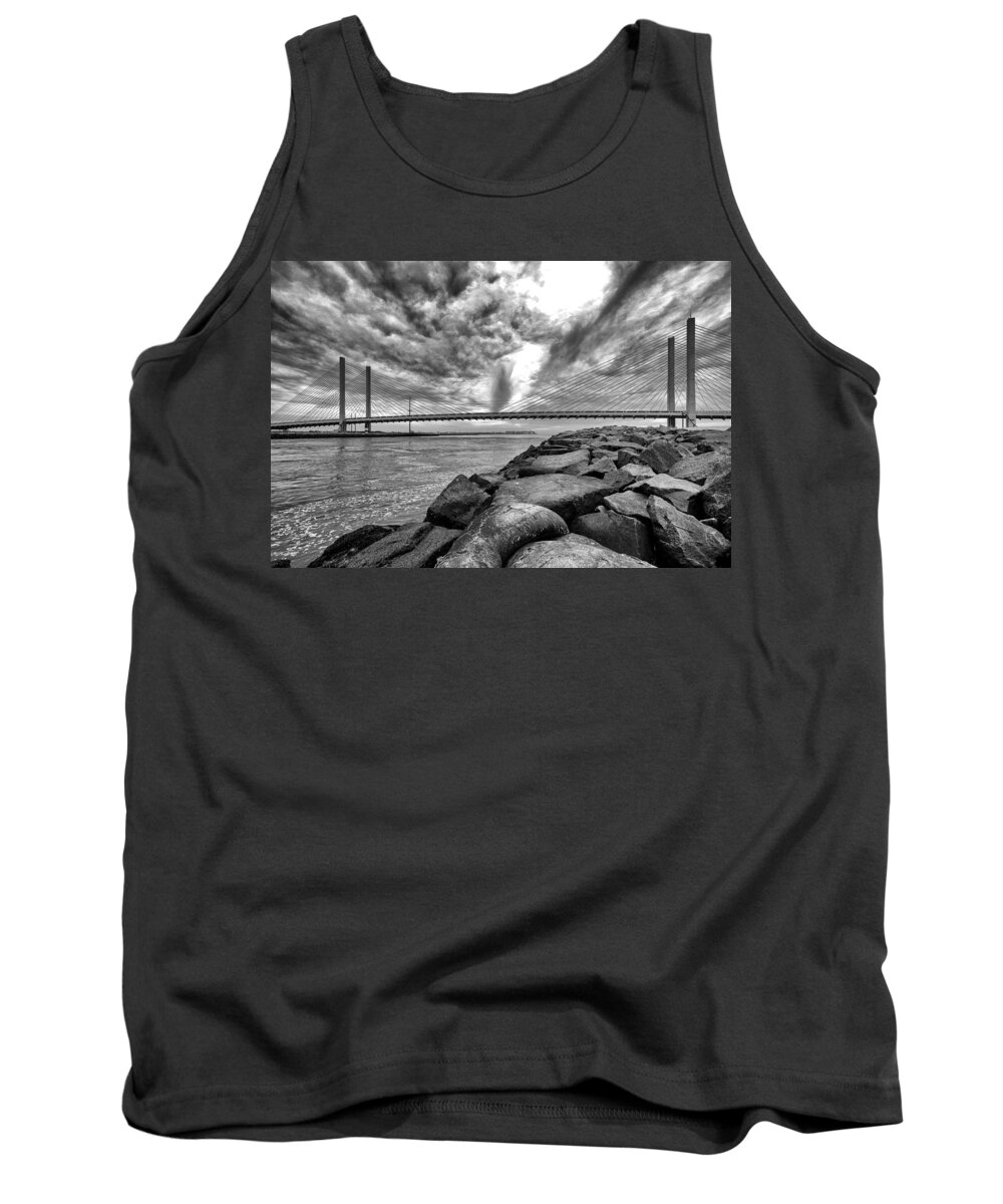 Indian River Bridge Tank Top featuring the photograph Indian River Bridge Clouds Black and White by Bill Swartwout