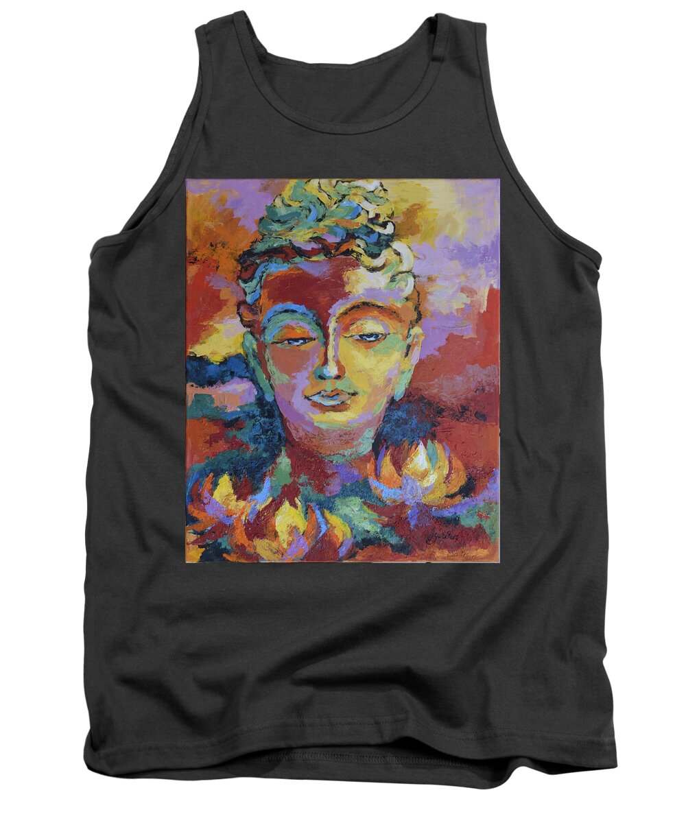 Buddha Tank Top featuring the painting Introspection by Jyotika Shroff