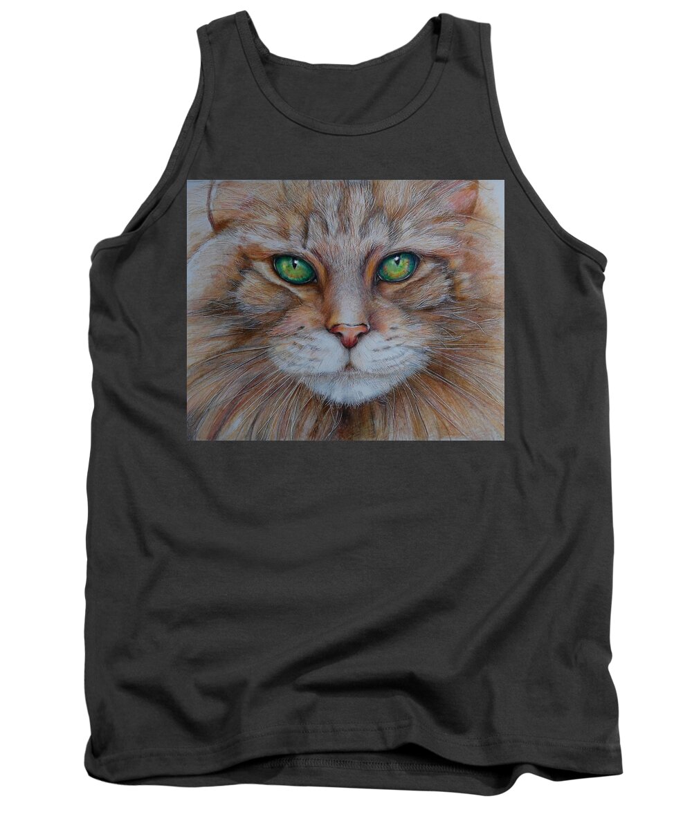 Cat Tank Top featuring the drawing Jenks by Jean Cormier