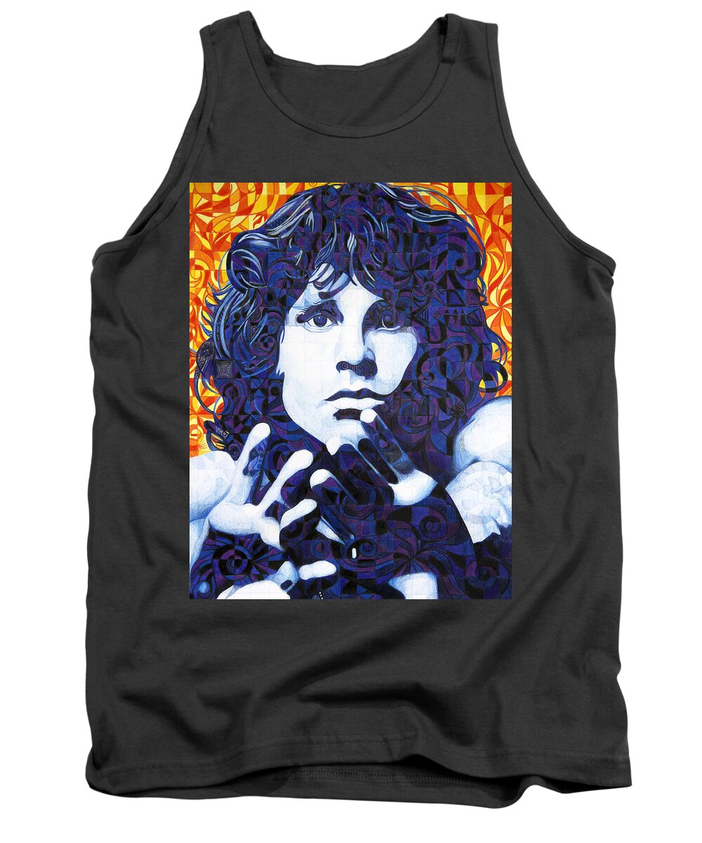 Jim Morrison Tank Top featuring the drawing Jim Morrison Chuck Close Style by Joshua Morton