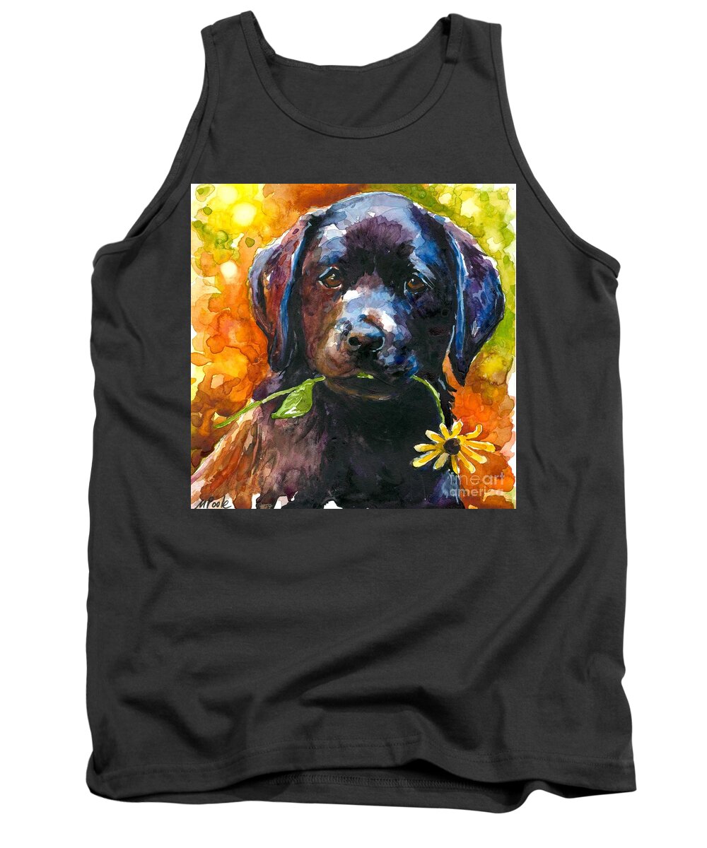 Black Lab Puppy Tank Top featuring the painting Just Picked by Molly Poole