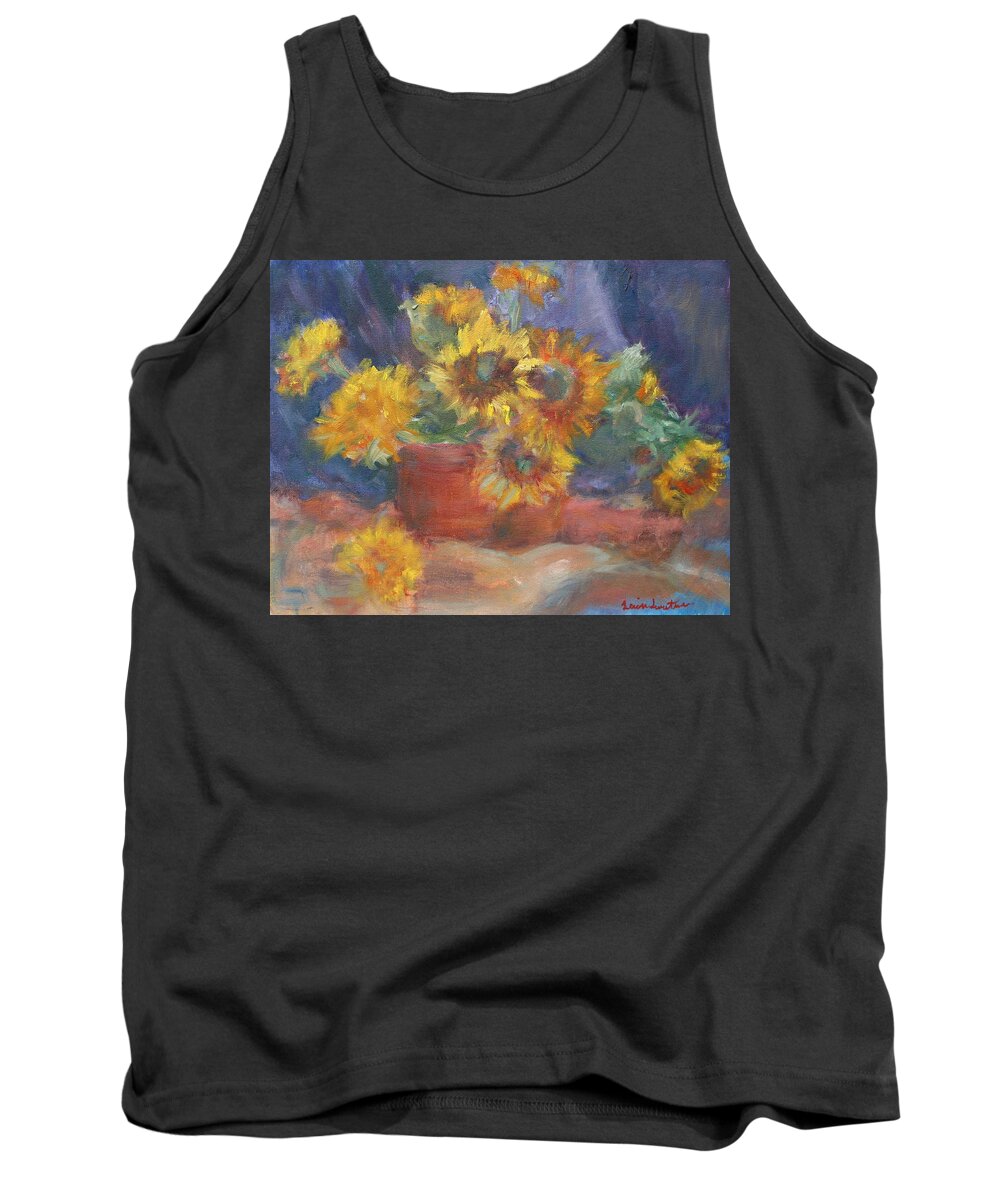 Sunflower Tank Top featuring the painting Keep on the Sunny Side - Original Contemporary Impressionist Painting - Sunflower Bouquet by Quin Sweetman
