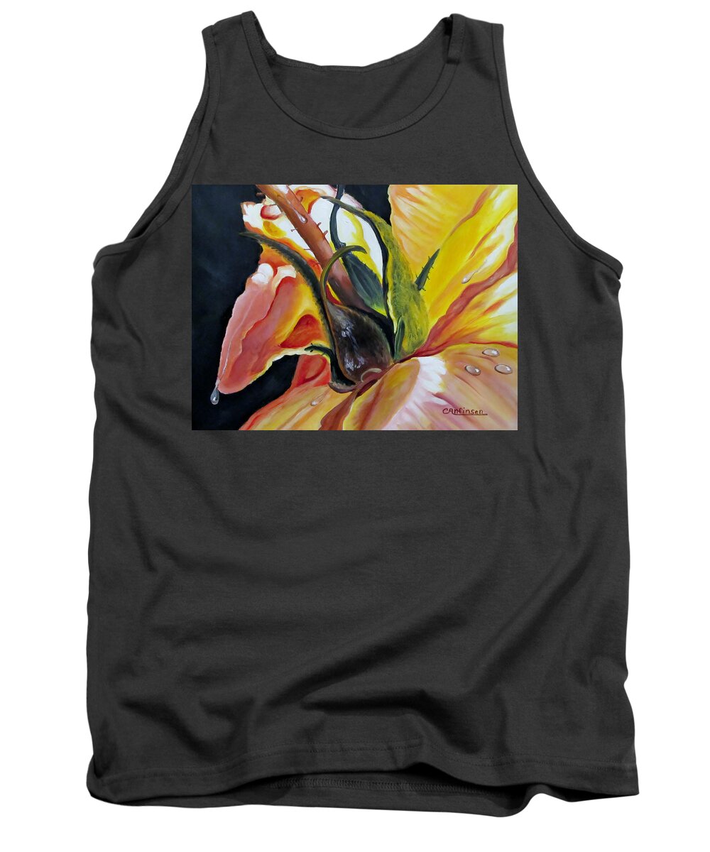 Dewdrops Tank Top featuring the painting Kelly's Rose by Carol Allen Anfinsen