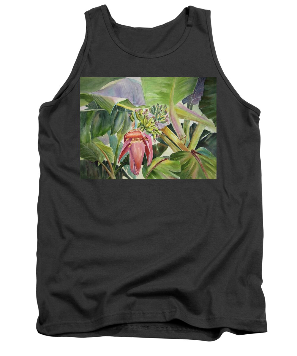 Banana Tree Tank Top featuring the painting Lady Fingers - Banana Tree by Roxanne Tobaison