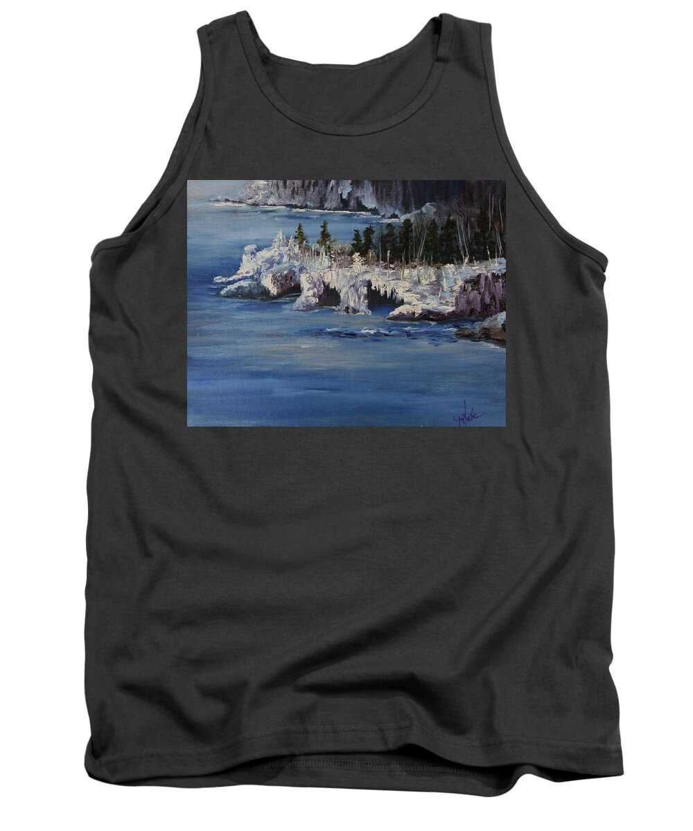 Landscape Tank Top featuring the painting Lake Superior Ice Storm by Joi Electa