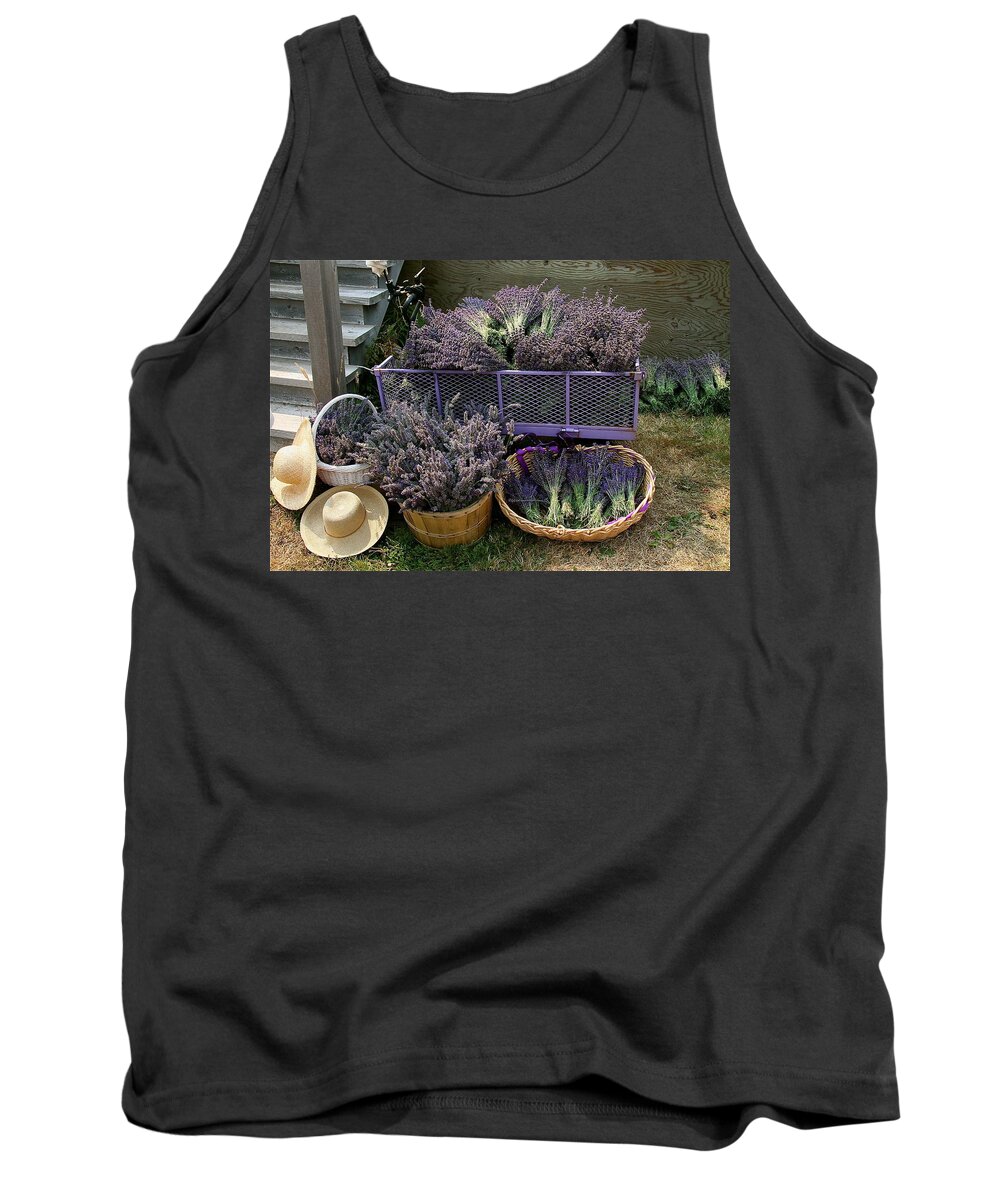 Lavender Tank Top featuring the mixed media Lavender Harvest by Alicia Kent