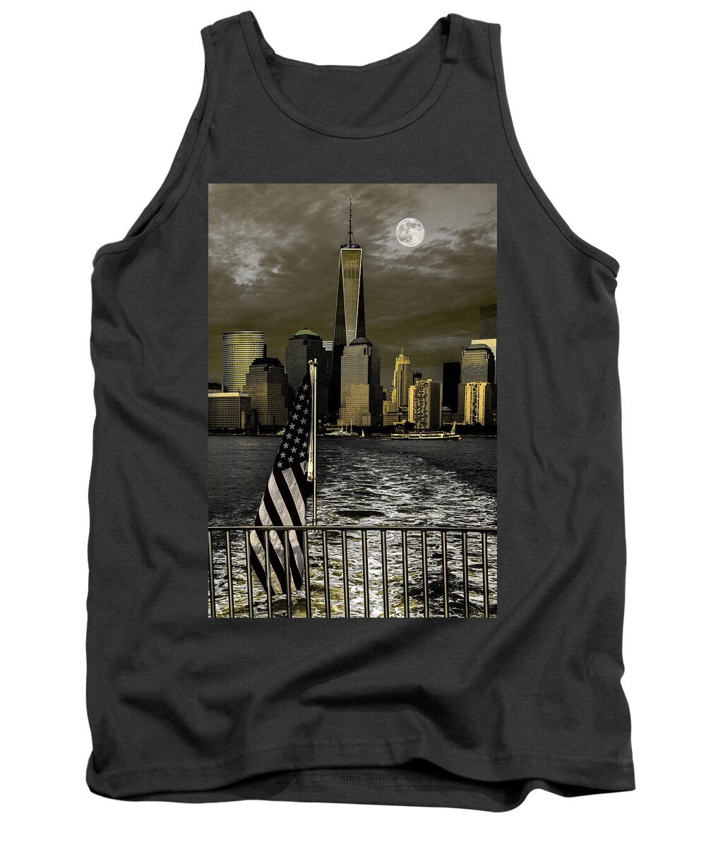 One World Trade Center Tank Top featuring the photograph Liberty's Last Light by Chris Lord