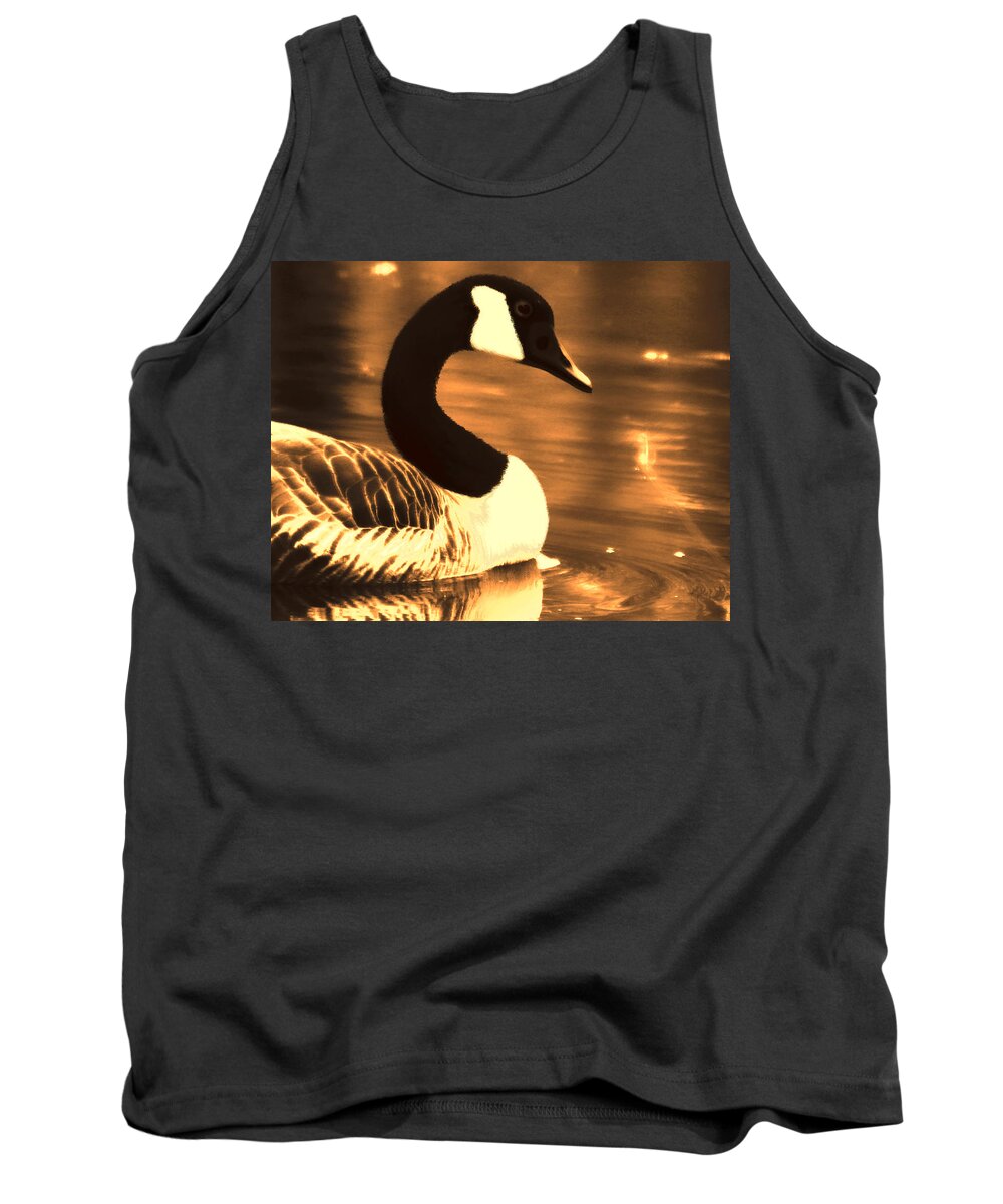 Canadian Goose Tank Top featuring the photograph Lila Goose the Pond Queen Sepia by Lesa Fine