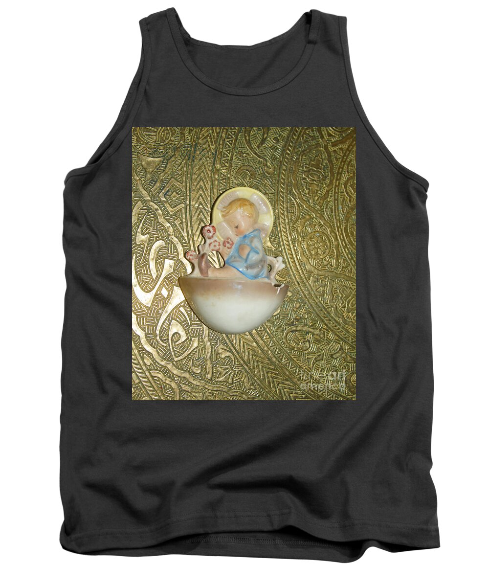Baby Tank Top featuring the photograph Newborn boy in the baptismal font Sculpture by Eva-Maria Di Bella