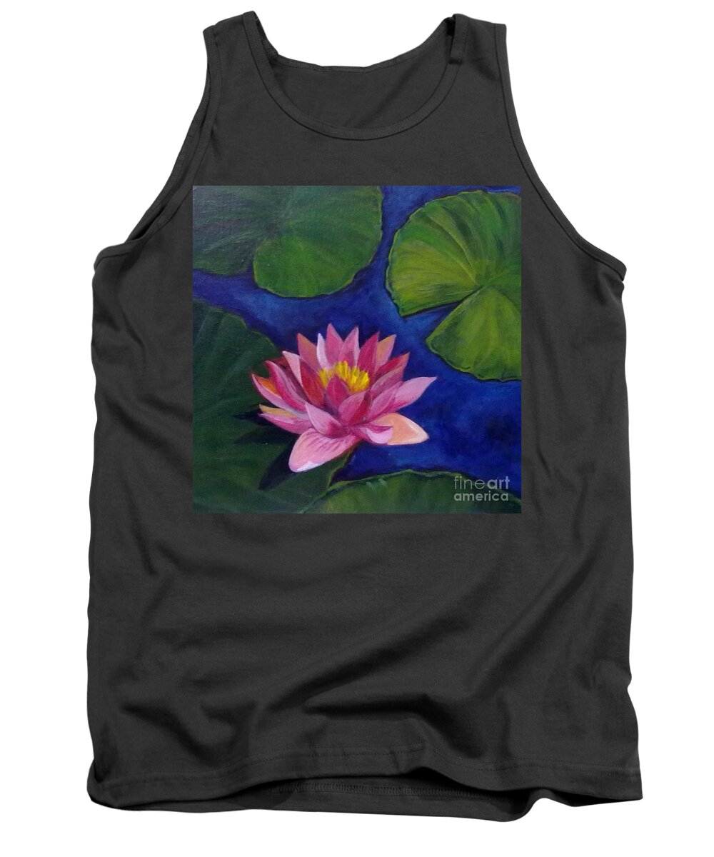 Lotus In A Pond Tank Top featuring the painting Lotus in a pond by Asha Sudhaker Shenoy