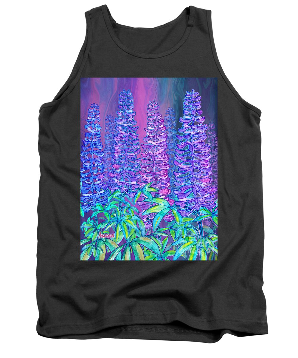 Lupines Tank Top featuring the mixed media Lupines by Teresa Ascone