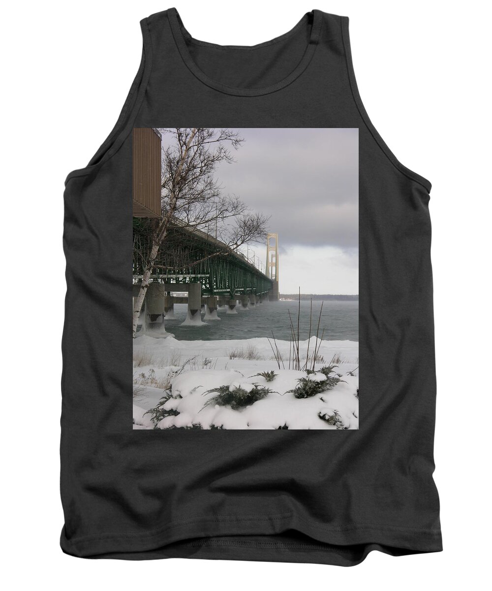 Winter Tank Top featuring the photograph Mackinac Bridge at Christmas by Keith Stokes