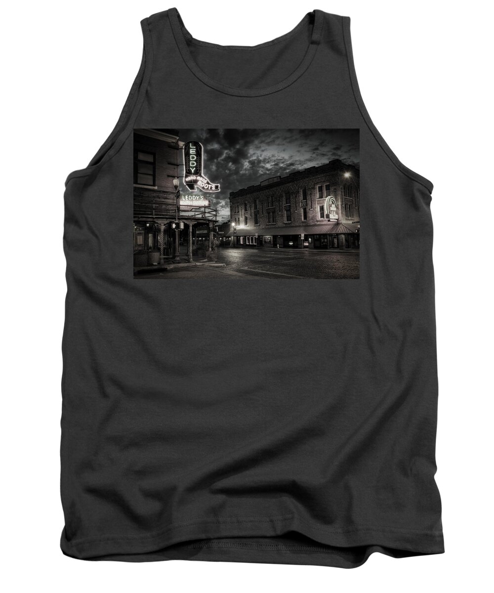 Fort Worth Tank Top featuring the photograph Main and Exchange BW by Joan Carroll