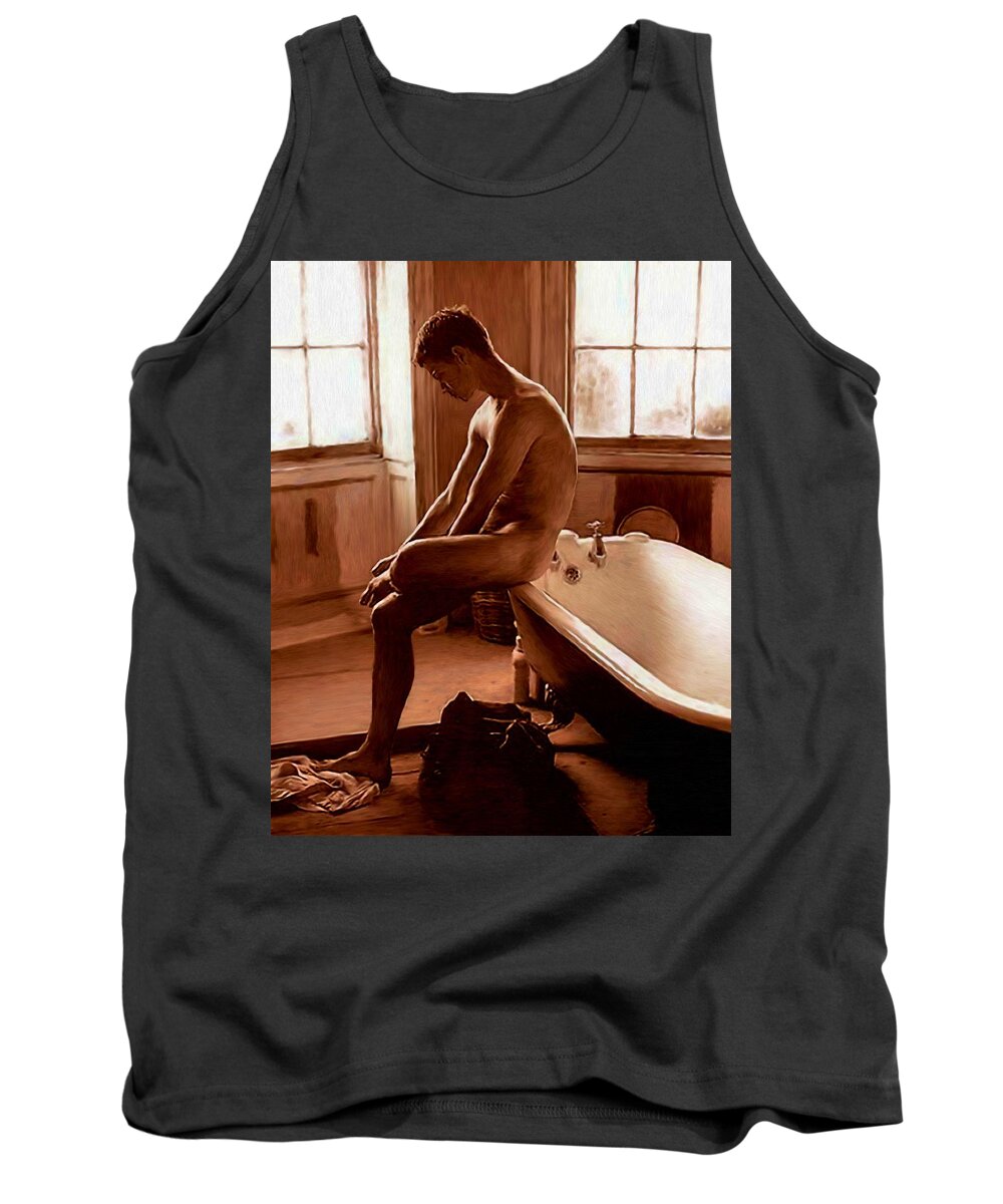 Naked Man Tank Top featuring the painting Man and Bath by Troy Caperton