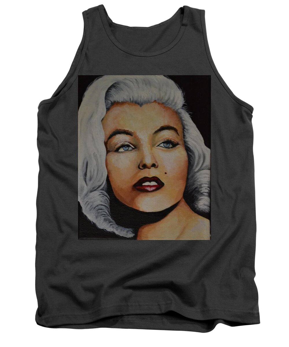An Impressionist Style Portrait Of Marilyn Monroe With A Black Background. She Has Red Lipstick And White Hair. This Is A Portrait Of Marilyn In Her Younger Years. .  Tank Top featuring the painting Marilyn Monroe 2 by Martin Schmidt