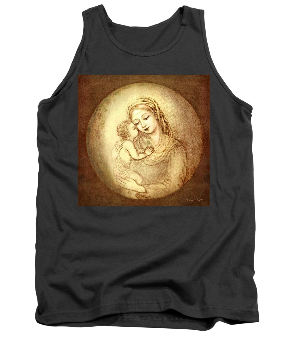 Madonna And Child Tank Top featuring the mixed media Mary and Jesus by Ananda Vdovic