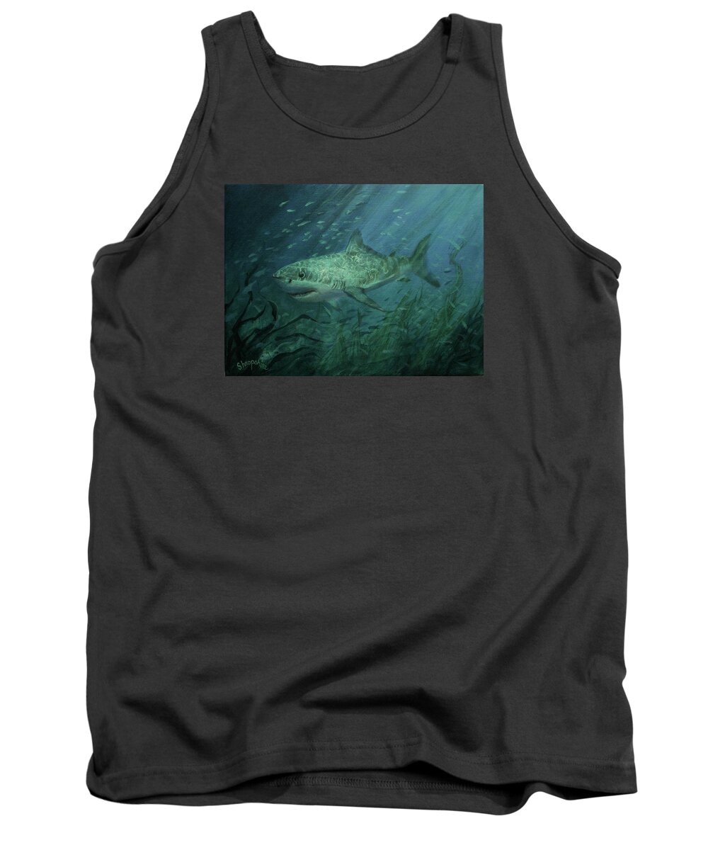 Shark Tank Top featuring the painting Megadolon Shark by Tom Shropshire