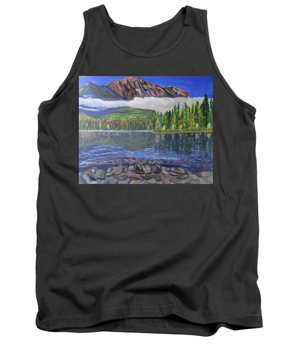 Mountain Tank Top featuring the painting Misty Mountain by Jennylynd James