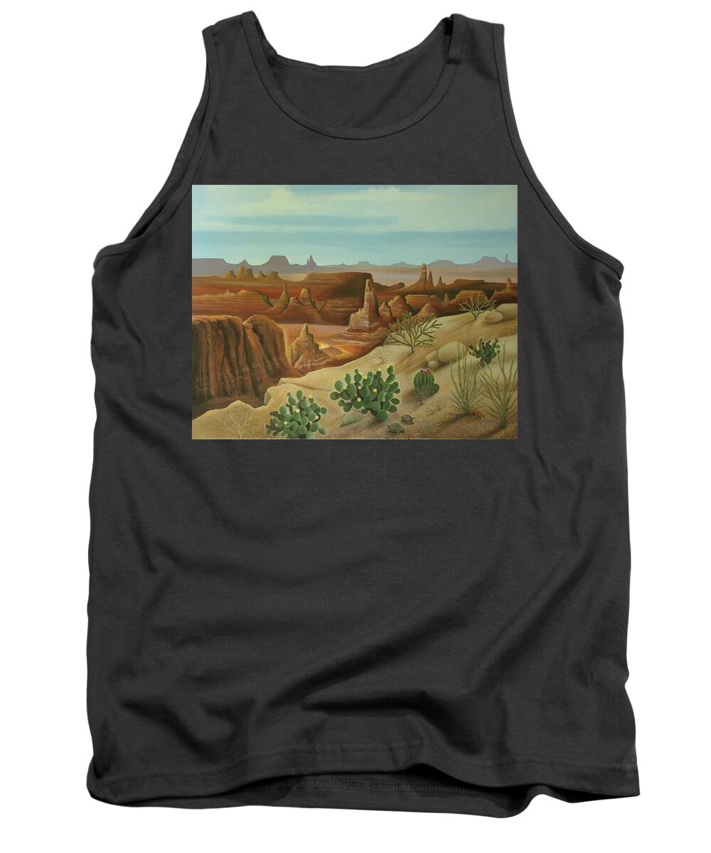 Desert Landscape Tank Top featuring the painting Monument Valley by Stuart Swartz