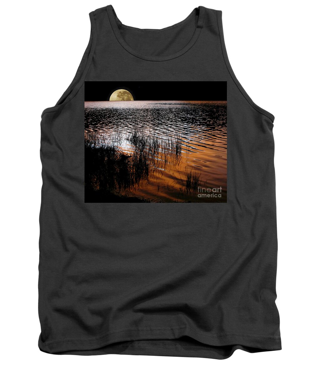 Photography Tank Top featuring the photograph Moon catching a glimpse of Sunset by Kaye Menner