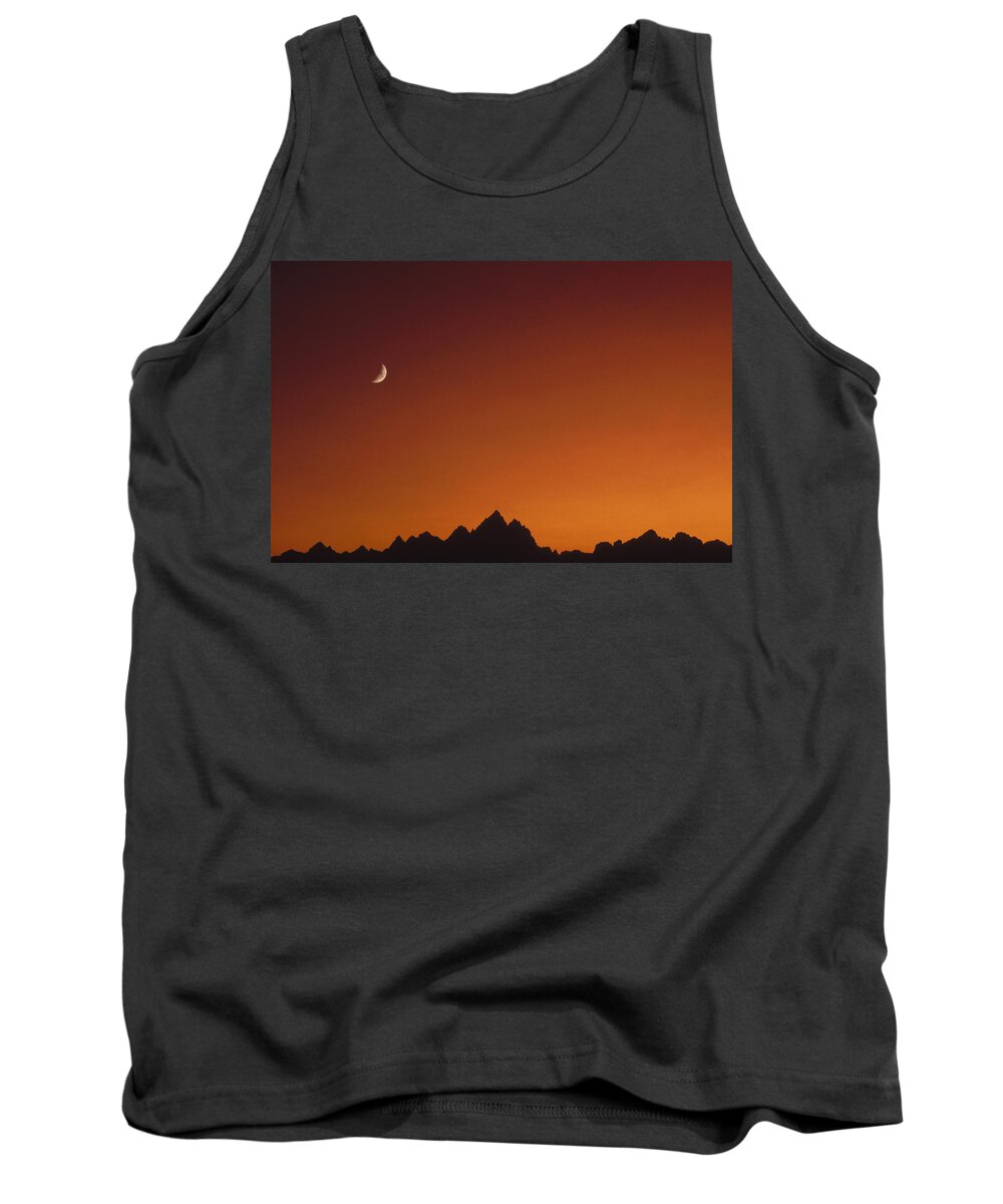Feb0514 Tank Top featuring the photograph Moon Over Rockies Grand Teton Np by Gerry Ellis